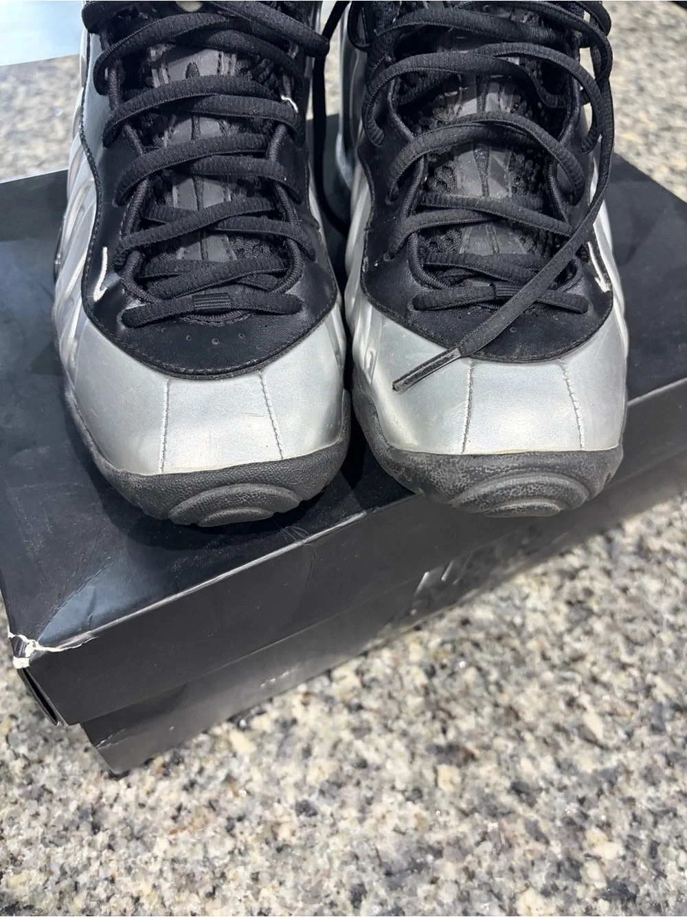 Nike Kids Silver and Black Foamposite Sneakers